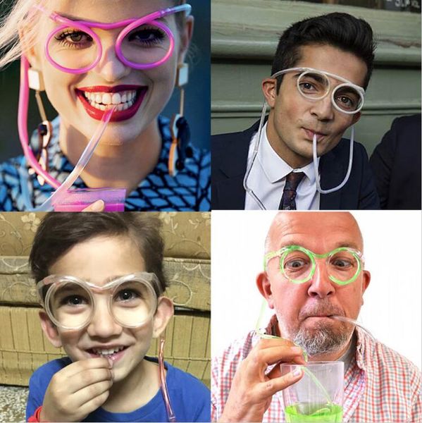 Lustiger weicher Brillenstrohhalm, einzigartiger flexibler Trinkschlauch, Partyzubehör für Kinder, bunte rosa blaue Trinkhalme aus Kunststoff