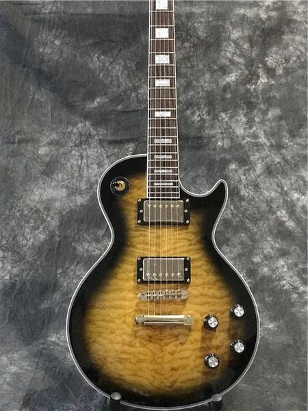 NEUE Ankunfts-kundenspezifische E-Gitarre mit Griffbrett aus Palisander, gesteppter Ahorndecke im Vintage-Sunburst-Stil, gelbe und schwarze Gitarre, heißer Verkauf