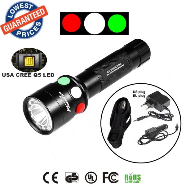 

alonefire rx2-rwg cree xpe q5 led красный белый зеленый открытый железнодорожный сигнал лампы фонарик факелы с зарядное устройство / фонарик