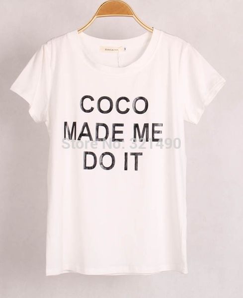 Großhandel 2015 neue mode t-shirt frauen sommer kurzarm COCO brief peinted t-stück weiß schwarz feminine blusen FG1511
