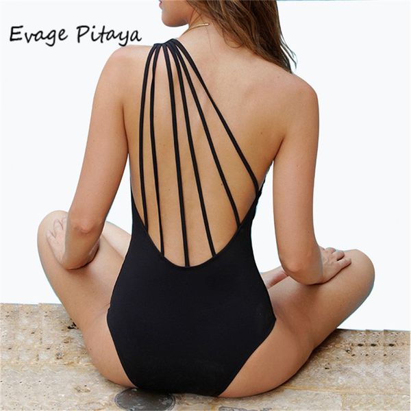 

wholesale- 2017 swimsuit black bandage vintage one shoulder swimsut one piece swimsuit women cut out monokini swim suits swimwear women, White;black
