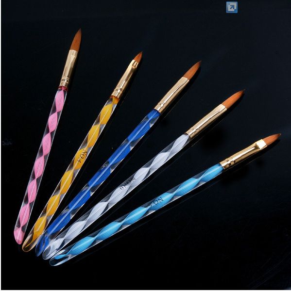 

new 5 pcs 2 ways 3d acrylic nail art brush pen cuticle pusher kit tools basic manicure set, Yellow