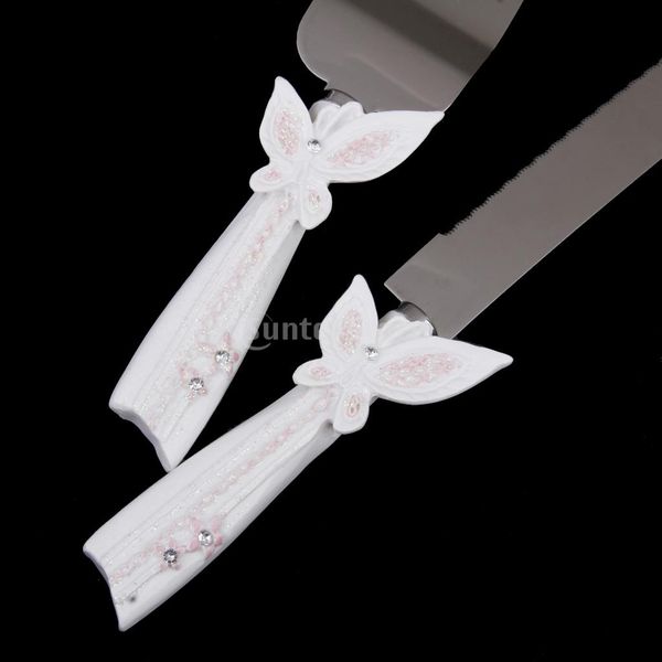 

оптовая продажа-новые поступления 2015 элегантный свадьба торт нож сервер набор с ручкой кристалл бабочка