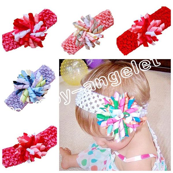 Do batismo do bebê waffle Crochet cabeça Corker arcos flores de cabelo presilhas clipe menina korker faixas de cabelo tecido headbands 12pcs PD011