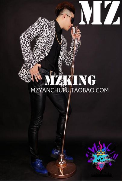 

white male singer fashionable nightclub in europe and the runway looks m stretch a leopard-print suit costumes. s - 6 xl, Black;red