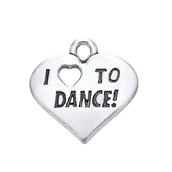 

new fashion easy to diy 20pcs engraved letter i love to dance heart charm jewelry jewelry making fit for necklace or bracelet, Bronze;silver
