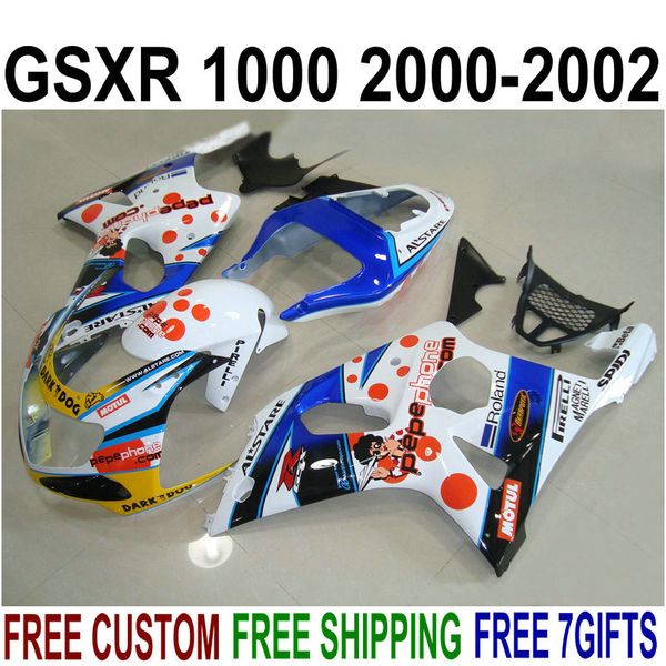 Passen Sie Motorradteile für Suzuki GSXR1000 K2 2000 2001 2002 Verkleidungen in verschiedenen Farben an. GSX-R1000 00 01 02 Verkleidungsset YR63