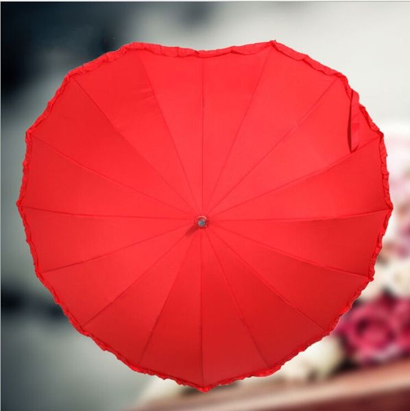 

red wedding bridal personal umberlla cordiform heart-shaped long handle wedding umbrella, White