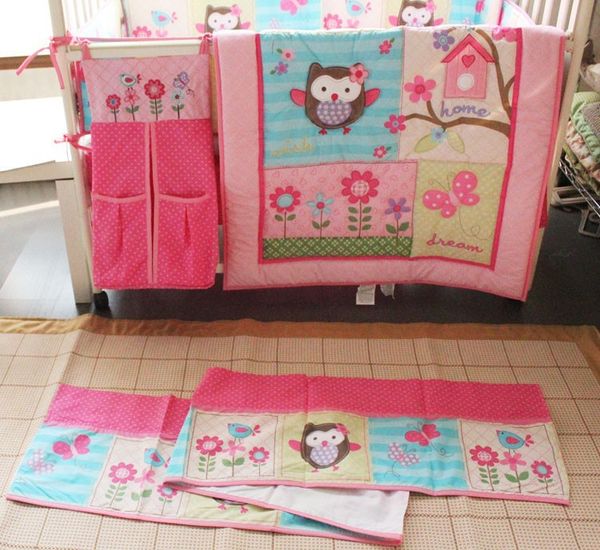 Sale 7pcs Baby Bedding Set Embroidery Owl Butterfly Flowers Crib