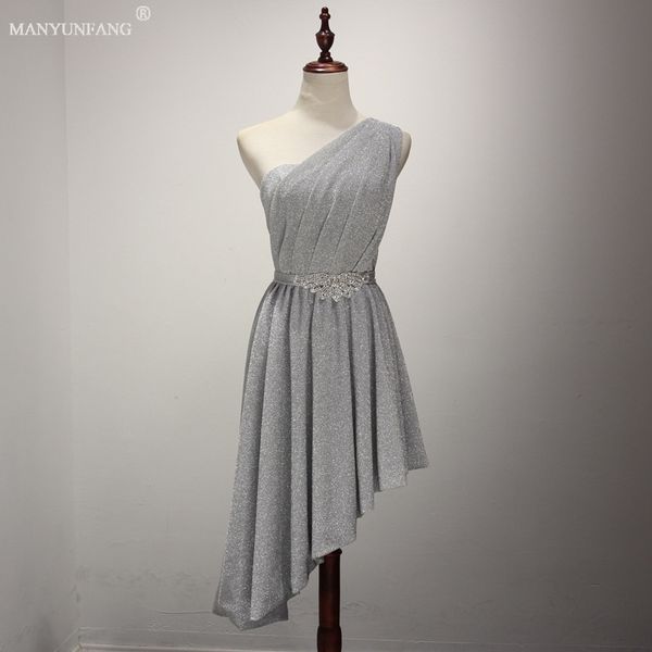 

2020 one shoulder prom dresses sequin fabric lace applique short party cocktail dresses ankle length high low formal evening gowns, Black