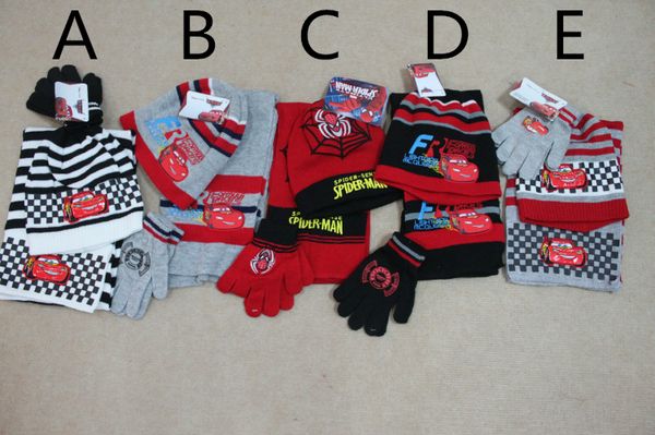 All'ingrosso-Baby Boys Girls Cars / sciarpa + cappello + guanti 3 pezzi / set, sciarpa di cotone per bambini, cappello lavorato a maglia invernale all'ingrosso 10 set / lotto