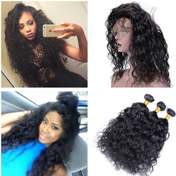 Wet And Wavy Peruvian Virgin Human Hair Weaves With 360 Band Lace