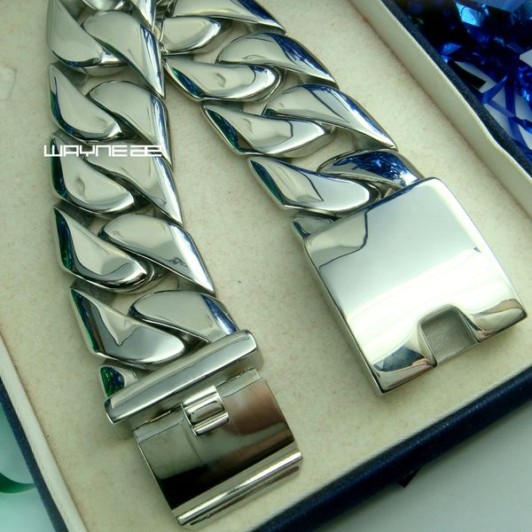 

24mm huge curb silver tone 316l stainless steel bracelet mens chain b156, Black