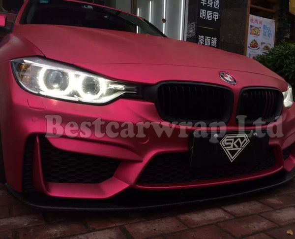 Filme de carro de carro rosa quente de cetim Chrome com liberação de ar fosco cromo rosa vermelho para um carro de estilo de veículo adesivos de carro size1.52x20m/roll (5ftx66ft