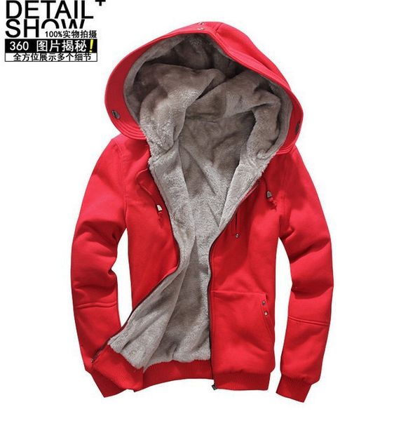 Wholesale-Top  With thick fleece hoodies men 2015 Fashion Men's Heavy Hoodie Jacket Sweatshirt Coat with Fur Sherpa Lining Plus