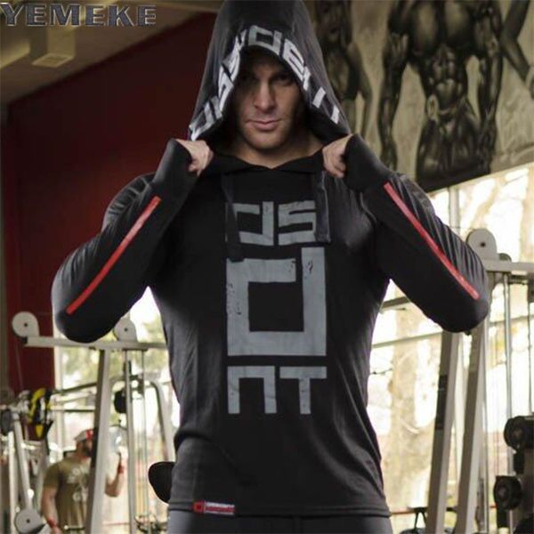 

wholesale- yemeke autumn mens casual hoodies black red pullover man's brand clothing male wear slim hooded clothes tracksuits