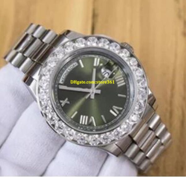 

factorysupplier factory supplier president day-date 18038 diamond bezel watch green dial steel mens casual watch automatic mechanical men&#0, Slivery;brown