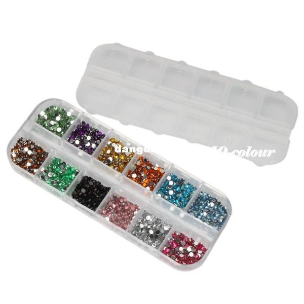 

wholesale-nail set 12 color 3000pcs 2mm nail art glitter rhinestones tips + 5 x 2 way marbleizing dotting pen + tweezer nails & tools407, Silver;gold