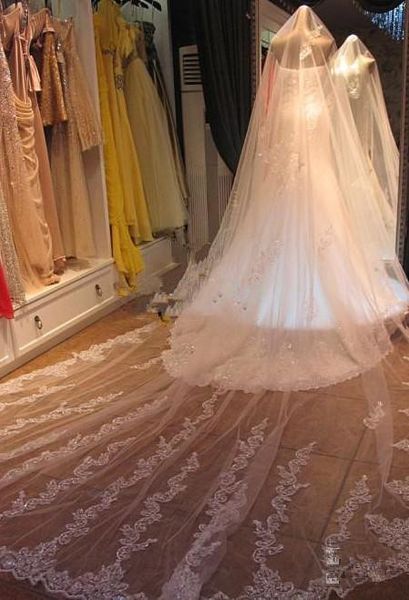 

junoesque stunning applique sequins white ivory wedding veil 1tier cathedral bridal veils wedding accessory for bride, Black