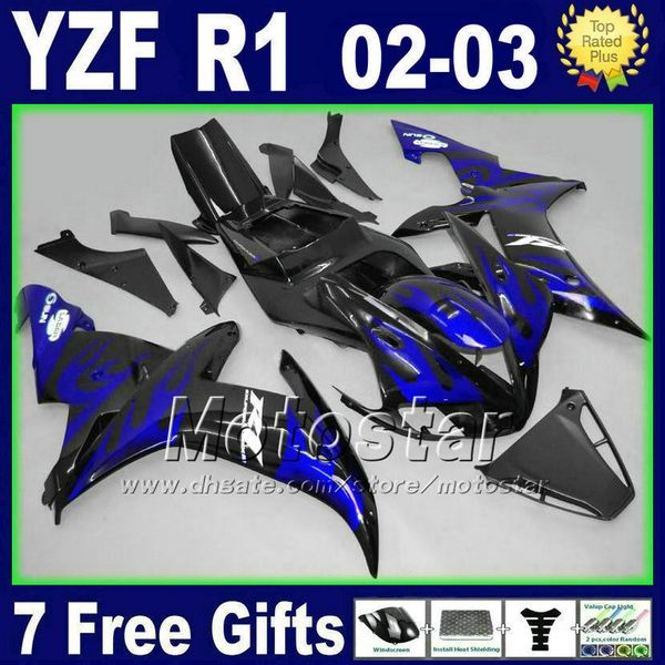 Kit de carenagem de chamas azuis para carenagens Yamaha 2002 2003 YZF R1 Carrocerias de carroçaria de estrada moldadas por injeção 02 03 r1 kits de carroçaria S16W