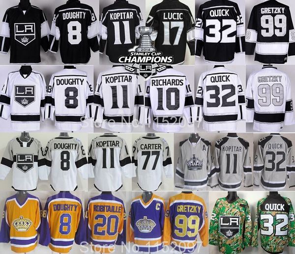 Hockey su ghiaccio Jersey di Los Angeles Hockey Stanley Cup 8 Drewty 11 Anze Kopitar 17 Milan Lucic 32 Jonathan Quick 99 Maglie Wayne Gretzky