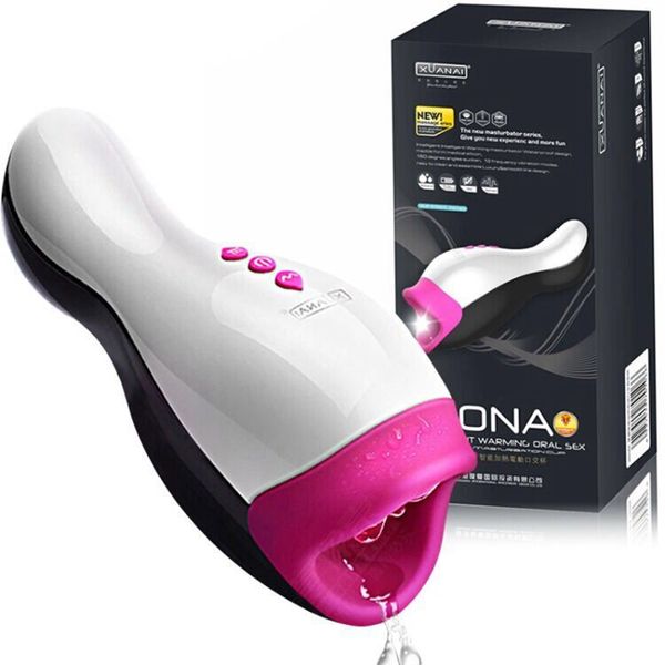 Masturbatore maschile Riscaldamento intelligente Realistico tazza di masturbazione orale 12 velocità di vibrazione tascabile giocattoli del sesso per gli uomini q1110