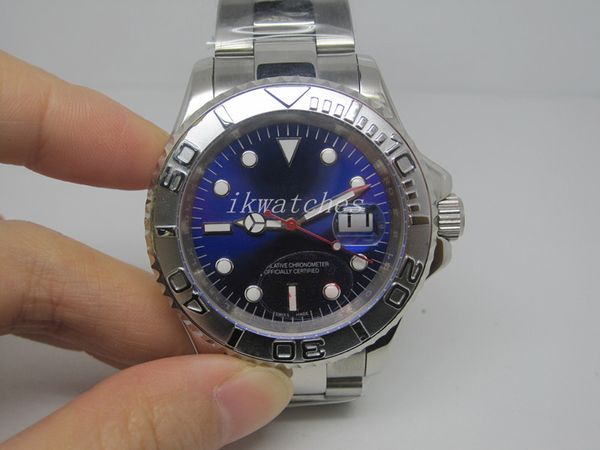 Relógio de qualidade superior relógios mecânicos automáticos em aço inoxidável com aço banda azul homens rosto relógio de pulso 082