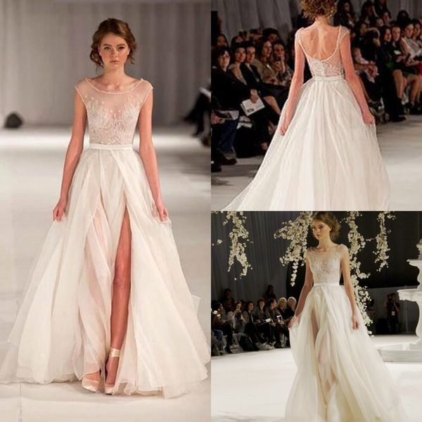 Abiti da sposa a buon mercato disponibili Paolo Sebastian Abiti da sposa avorio più venduti Abiti da sposa su misura Tulle con spacco sul davanti Paillettes con perline