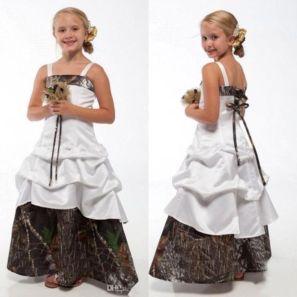 

lovely camo flower girl dresses for wedding spaghetti camouflage princess junior bridesmaid gowns new kids birthday gowns ba1784, White;blue