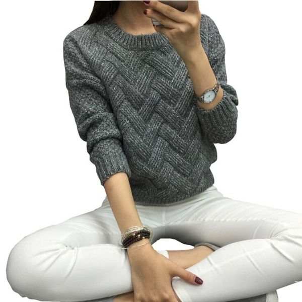 

wholesale- winter warm knitted women casual sweater plaid female pullover o-neck spring and autumn computer knitted coat jacket outwear, White;black