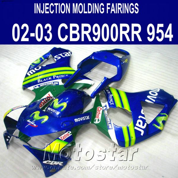 

injection molding for honda cbr900rr fairings 954 2002 2003 blue movistar cbr900 954rr abs fairing kit cbr954 02 03 yr4