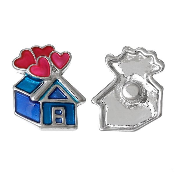 

new fashion snap jewelry button house silver tone fit bracelets enamel blue heart 21mmx18mm,knob size:5.5mm vn-257, Black