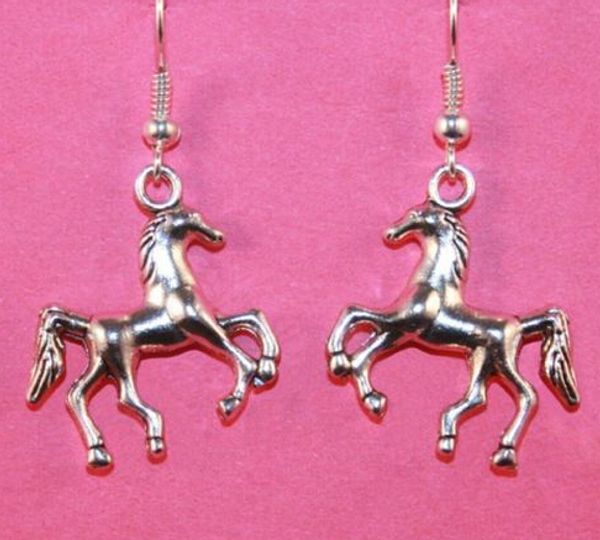 

20 pair/lot zinc alloy ancient silver horse charm pendant dangle drop earrings fashion women girls jewelry bijouterie valentine's day g