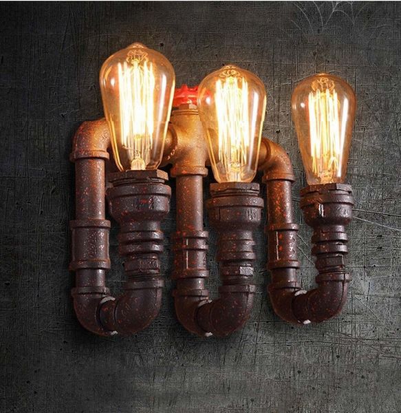 

new design nordic industrial pump pipe wall sconce triple heads edison e27 bulbs american country rh wall light iron art decors lustre