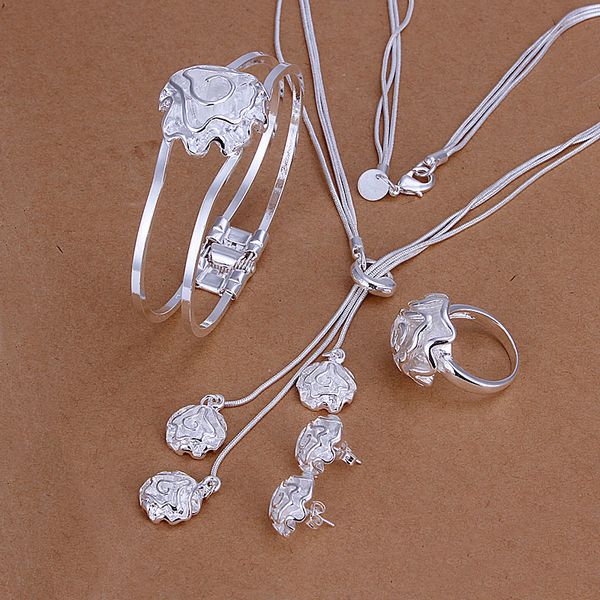 

high grade 925 sterling silver rose set jewelry sets dfmss294 brand new factory direct sale 925 silver necklace bracelet earring ring, Slivery;golden