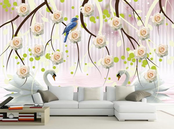 

wallpaper flower swan lake fashion rose pattern wallpaper 3d modern