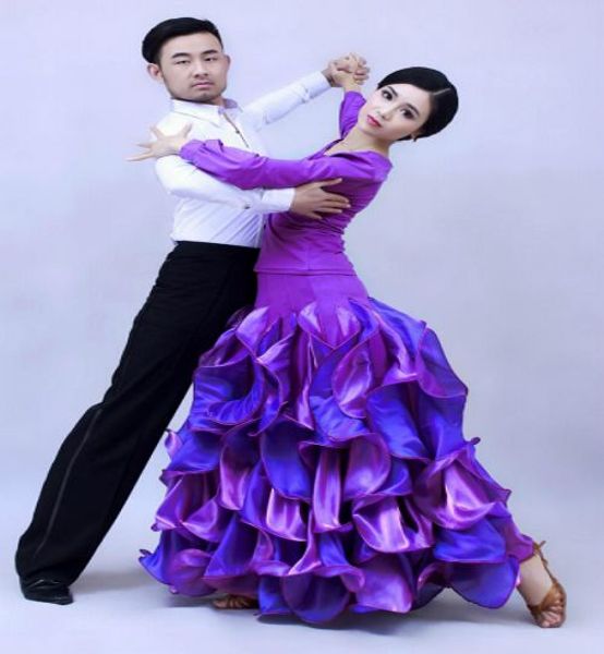 

standard dance dresses waltz dress ballroom dance competition dress shirt skirt 2pcs set tango (d0271) 8 colors big ruffled hem, Black;red