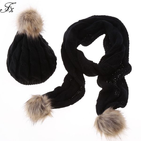 

wholesale-brand new womens scarf and hats sets stylish women ladies autumn winter warm faux fur knitted hat + scarf 2pcs sets 5 colors, Blue;gray