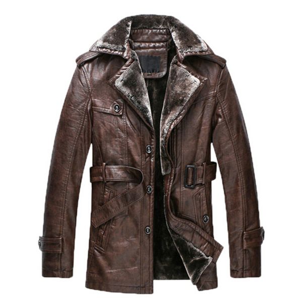 

fall-2016 new brand men genuine leather fur wool jacket coat man pu leather parka male outwear plus big size 3xl jaqueta de couro, Black