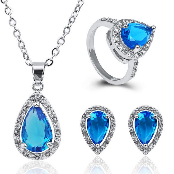 

luxurious bright necklace earrings rings set for wedding jewelry exquisite fashion water drop crystal jewelry sets 1401, Slivery;golden