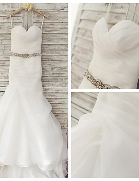 

2016 sale fashion custom made trumpet/mermaid ivory sweep/brush train sweetheart beading sash organza wedding dresses 206, White
