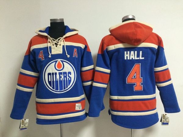 

edmonton oilers old time hockey jerseys #4 taylor hall blue orange hoodie pullover sports sweatshirts winter jacket, Black;red