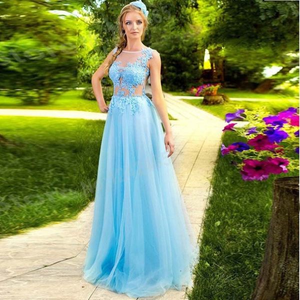 

unique blue lace appliques prom dresses 2016 evening dress sheer neck tulle skirt party gowns vestidos de festa de formatura graduation, Black