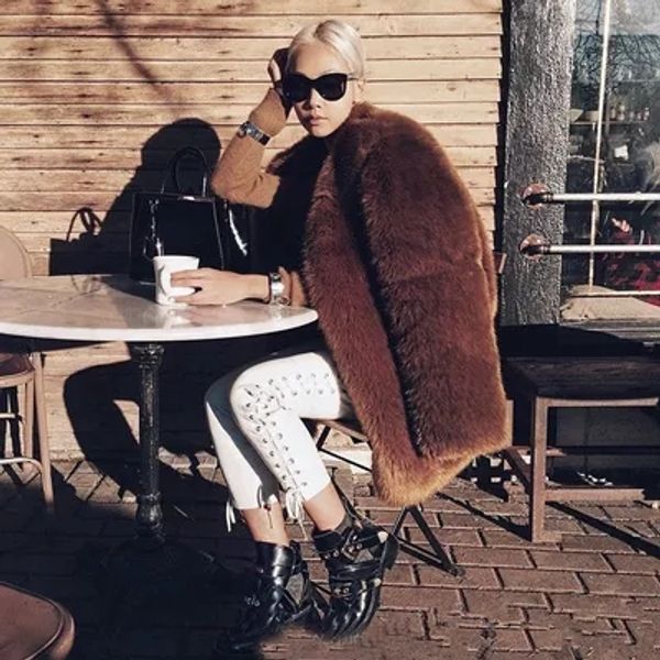 

new thick women plush fur coat n53, Black