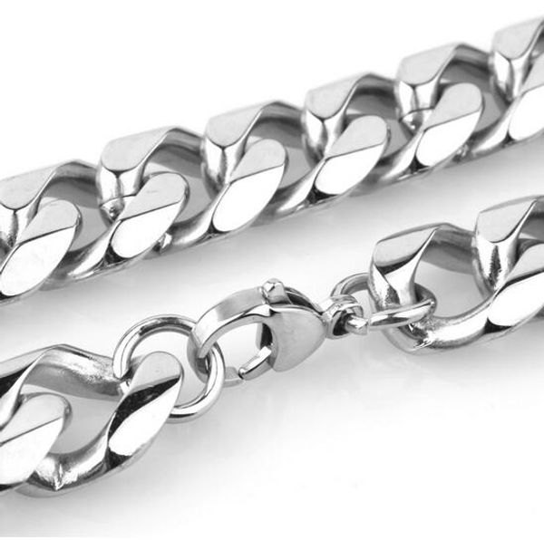 

18''-32'' choose 316l stainless steel huge heavy large cuban curb link chain necklace chain 13mm/ 15mm shiny for cool me, Silver