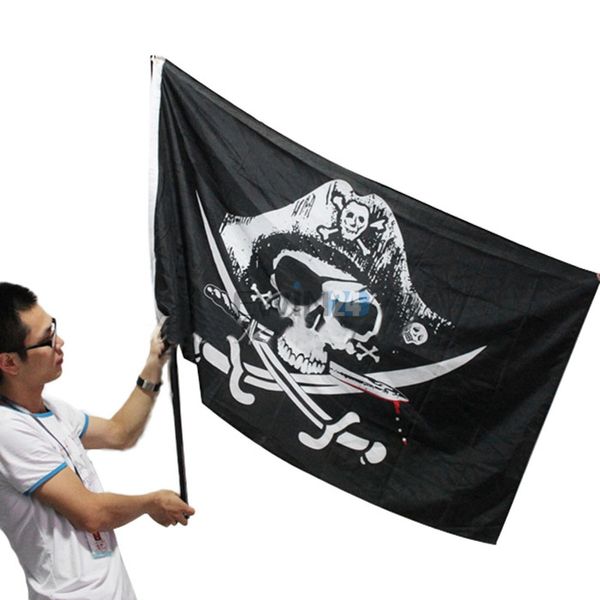 Venda Quente! Caveira 3x5FT e ossos cruzados Sabres Espadas Jolly Roger Bandeiras de pirata com ilhós decoração