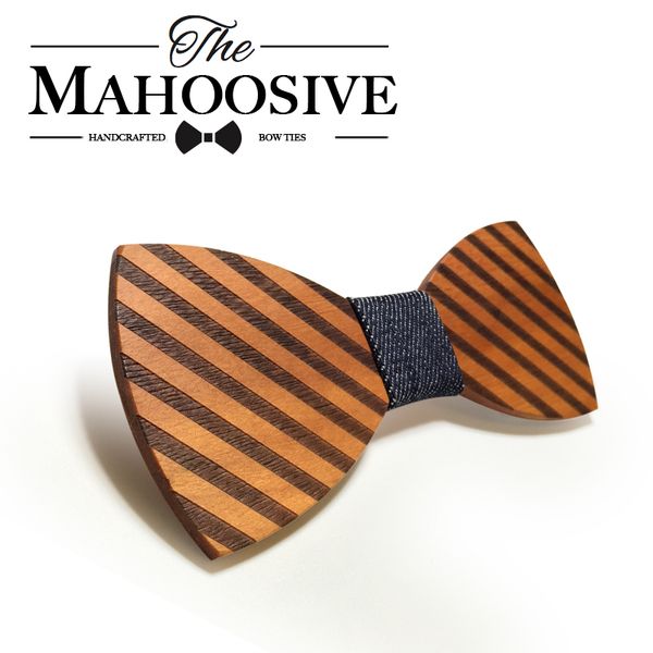 

wholesale- mahoosive striped wood bow tie for men classic wooden bowties neckwear butterfly wood bow tie cravats accessories bowknot, Black;blue
