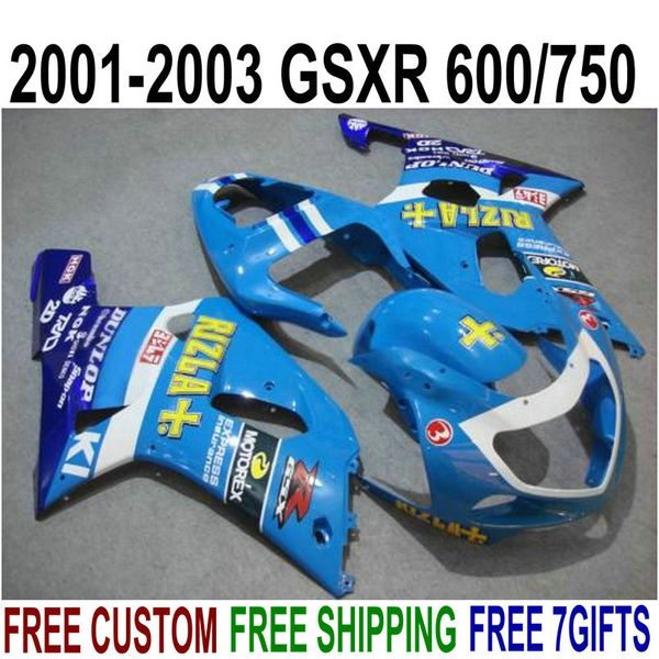 Kostenloses individuelles Karosserieset für Suzuki GSXR600 GSXR750 2001 2002 2003 K1 blaue Verkleidungen GSXR 600 750 01-03 Verkleidungsset RA43