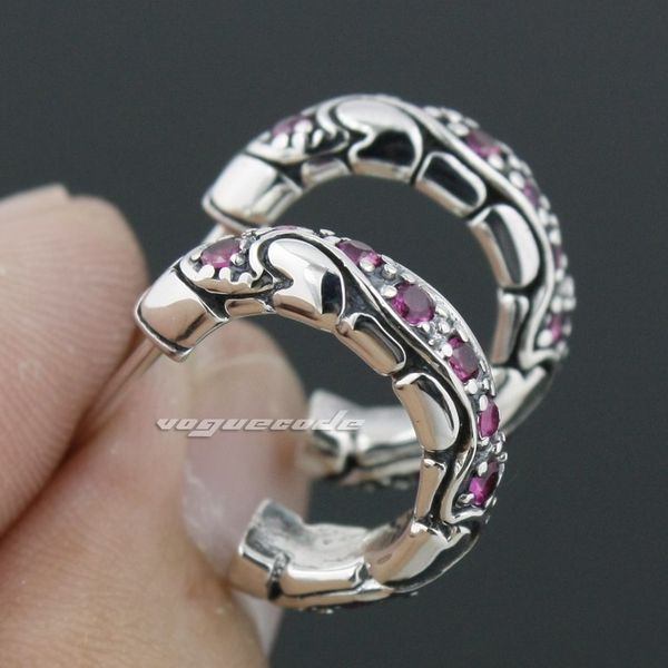 

925 sterling silver ruby cz mens biker rocker earring 8m017, Golden;silver