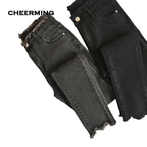 

wholesale-2017 thin waist jeans korean female grey and black legging feet pencil pants black women long jeans cn47, Blue